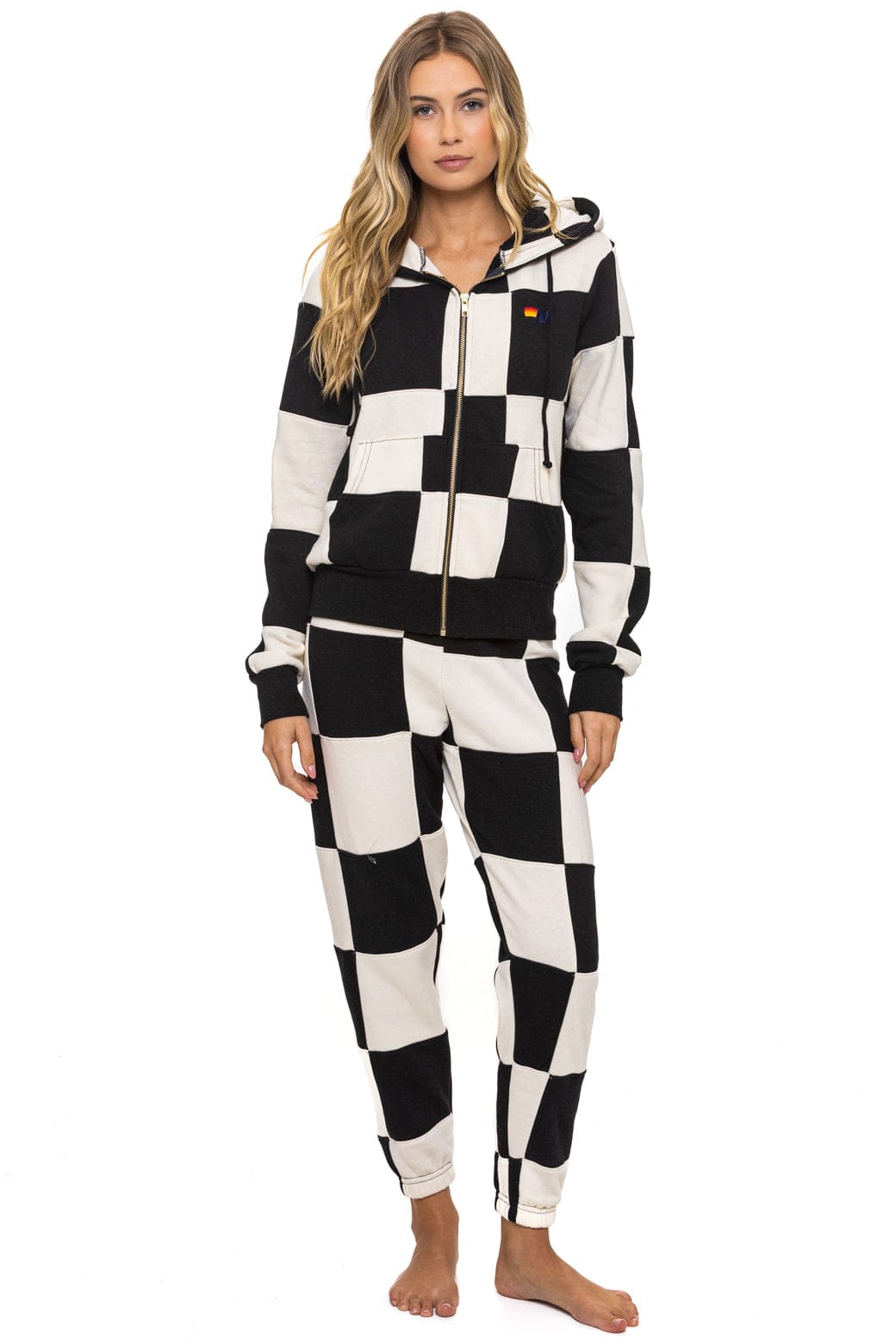 Retro CHECK QUILTED SWEATPANTS - VINTAGE WHITE BLACK