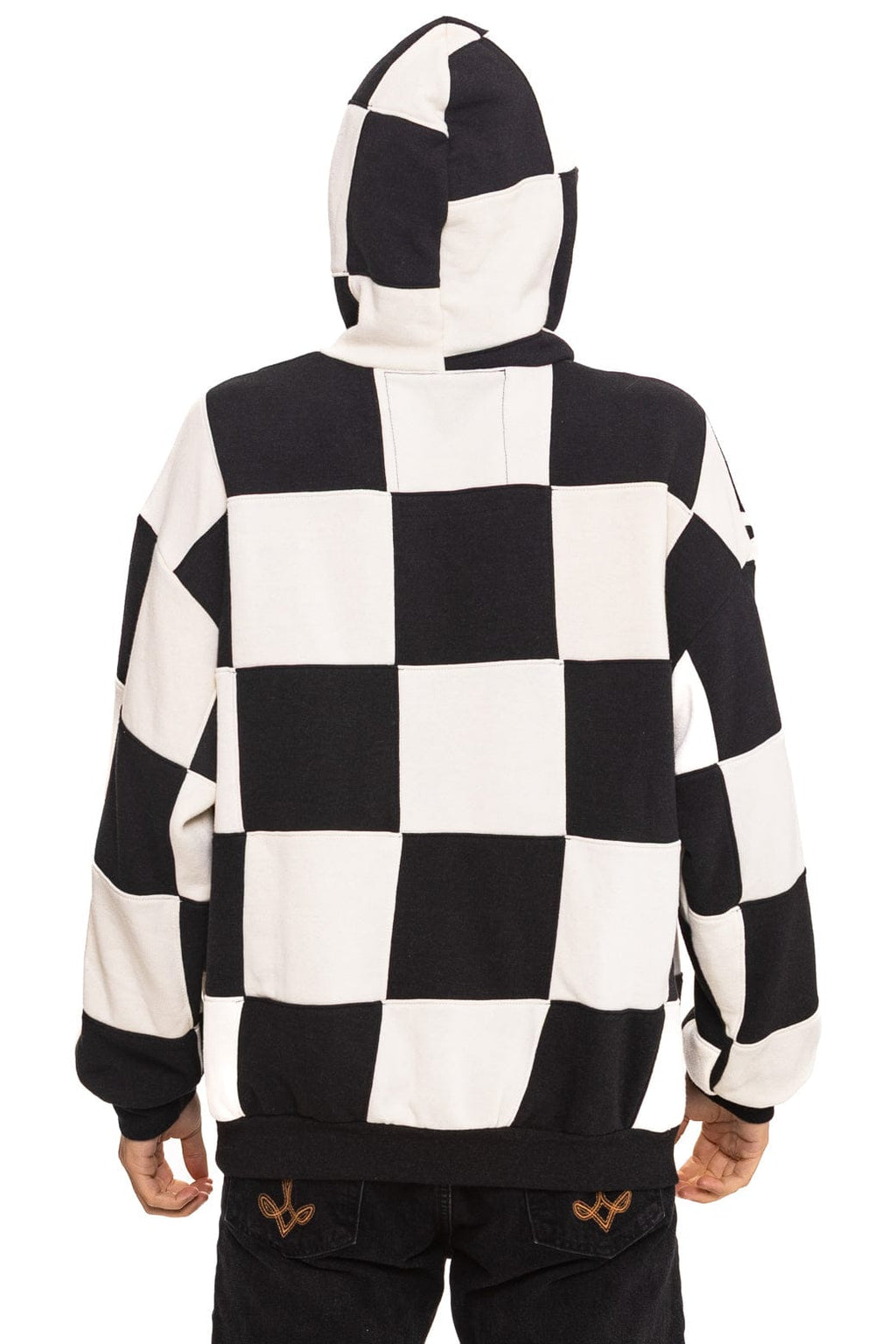 Retro CHECK QUILT RELAXED PULLOVER HOODIE - VINTAGE WHITE BLACK