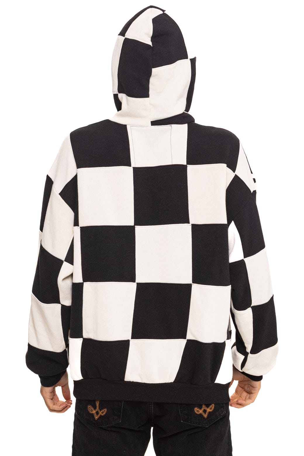 Retro CHECK QUILT RELAXED PULLOVER HOODIE - VINTAGE WHITE BLACK