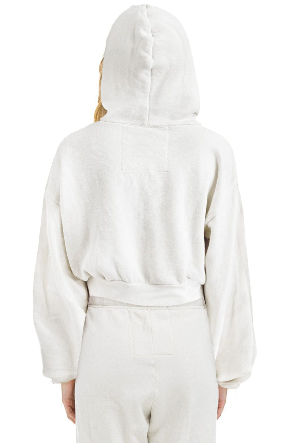 Retro HEART STITCH RELAXED CROP ZIP HOODIE - WHITE