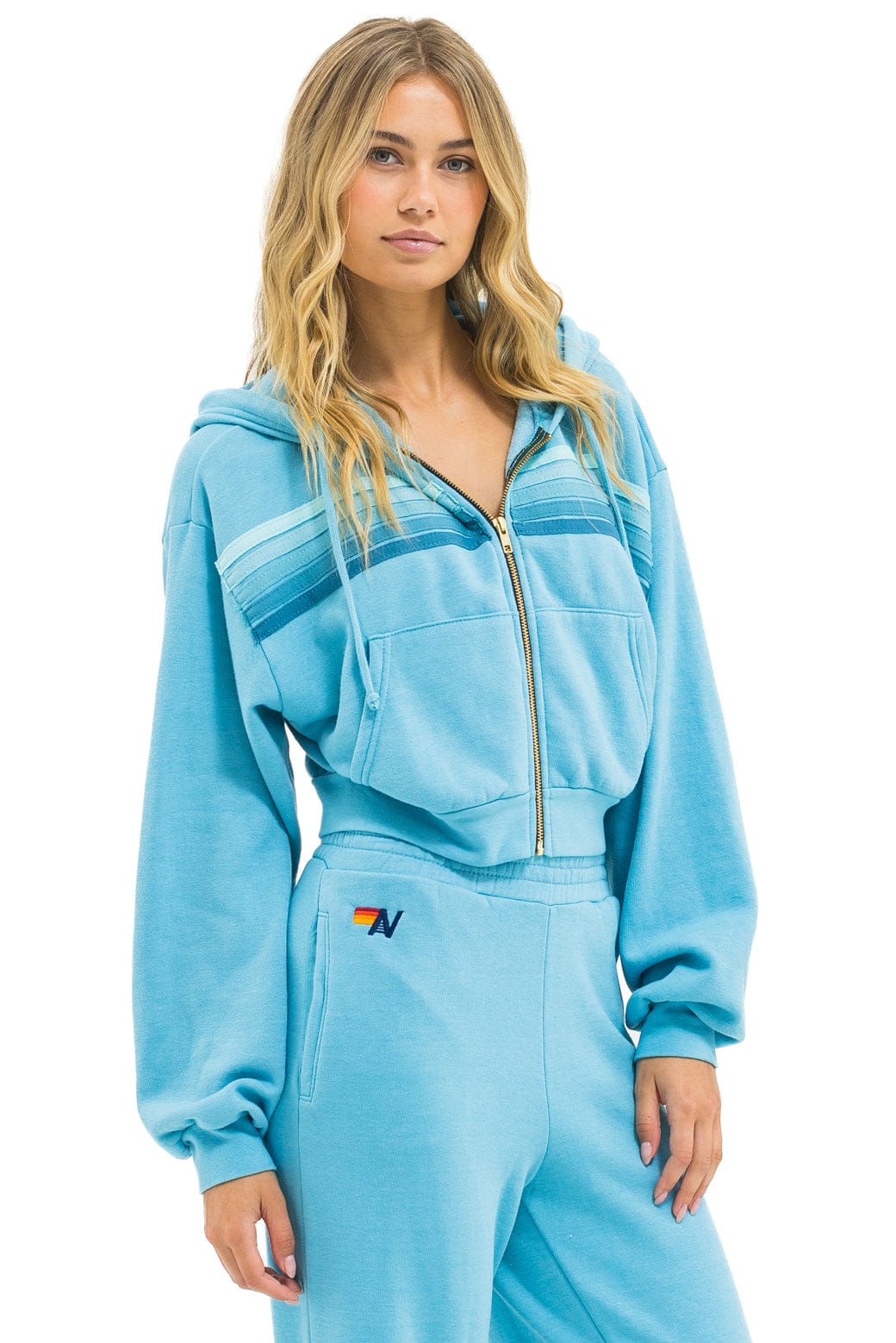Retro 5 STRIPE CROPPED ZIP HOODIE RELAXED - AQUA AQUA