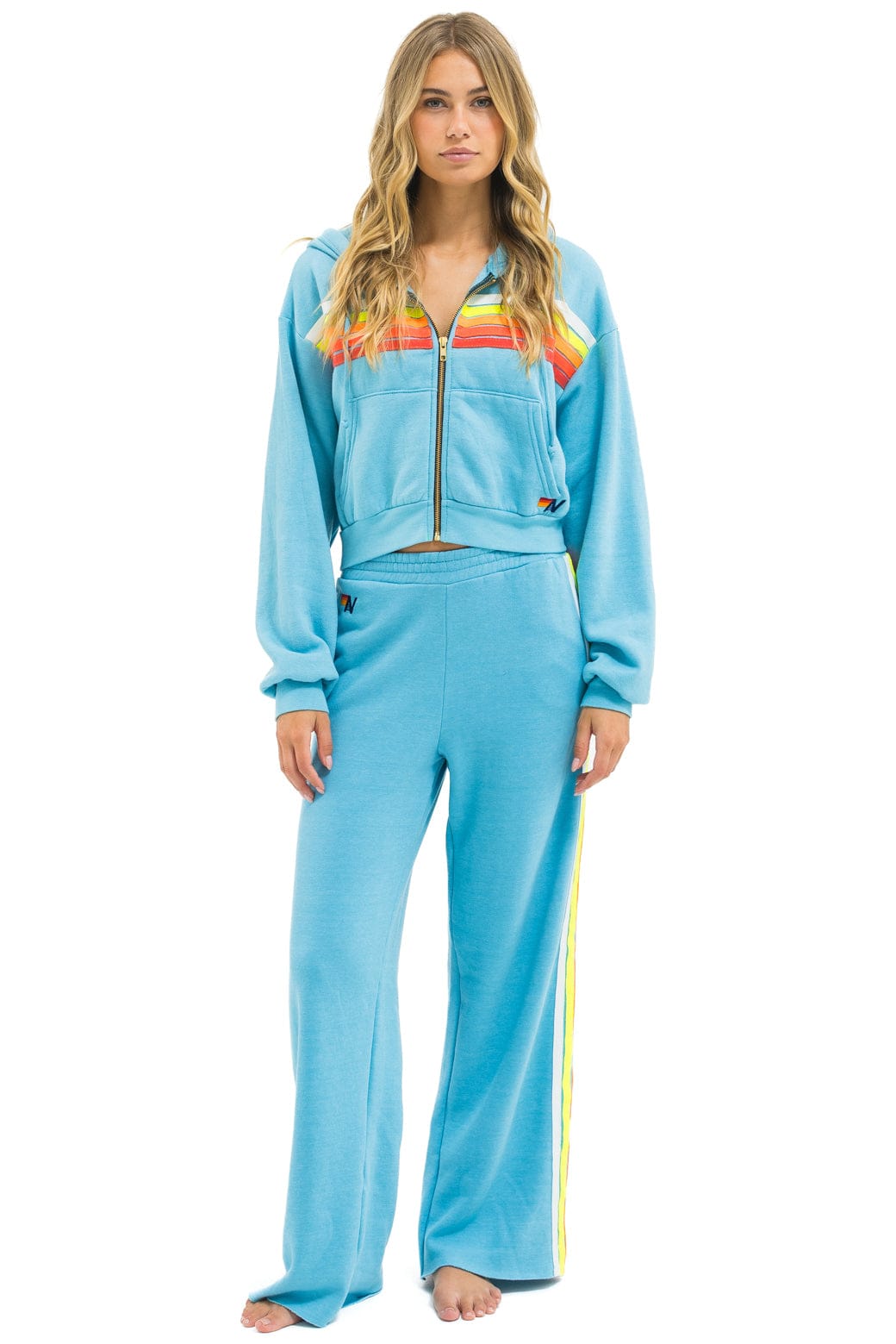 Retro 5 STRIPE WIDE LEG POCKET SWEATPANTS - AQUA WHITE NEON