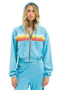 Retro 5 STRIPE CROPPED ZIP HOODIE RELAXED - AQUA WHITE NEON