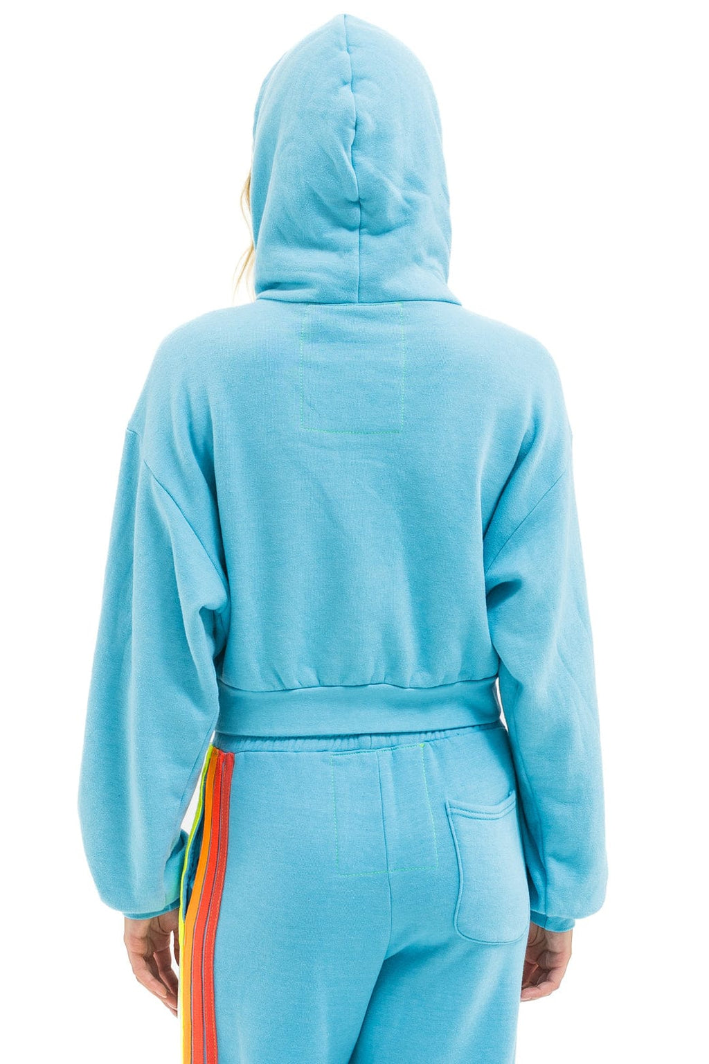 Retro 5 STRIPE CROPPED ZIP HOODIE RELAXED - AQUA WHITE NEON