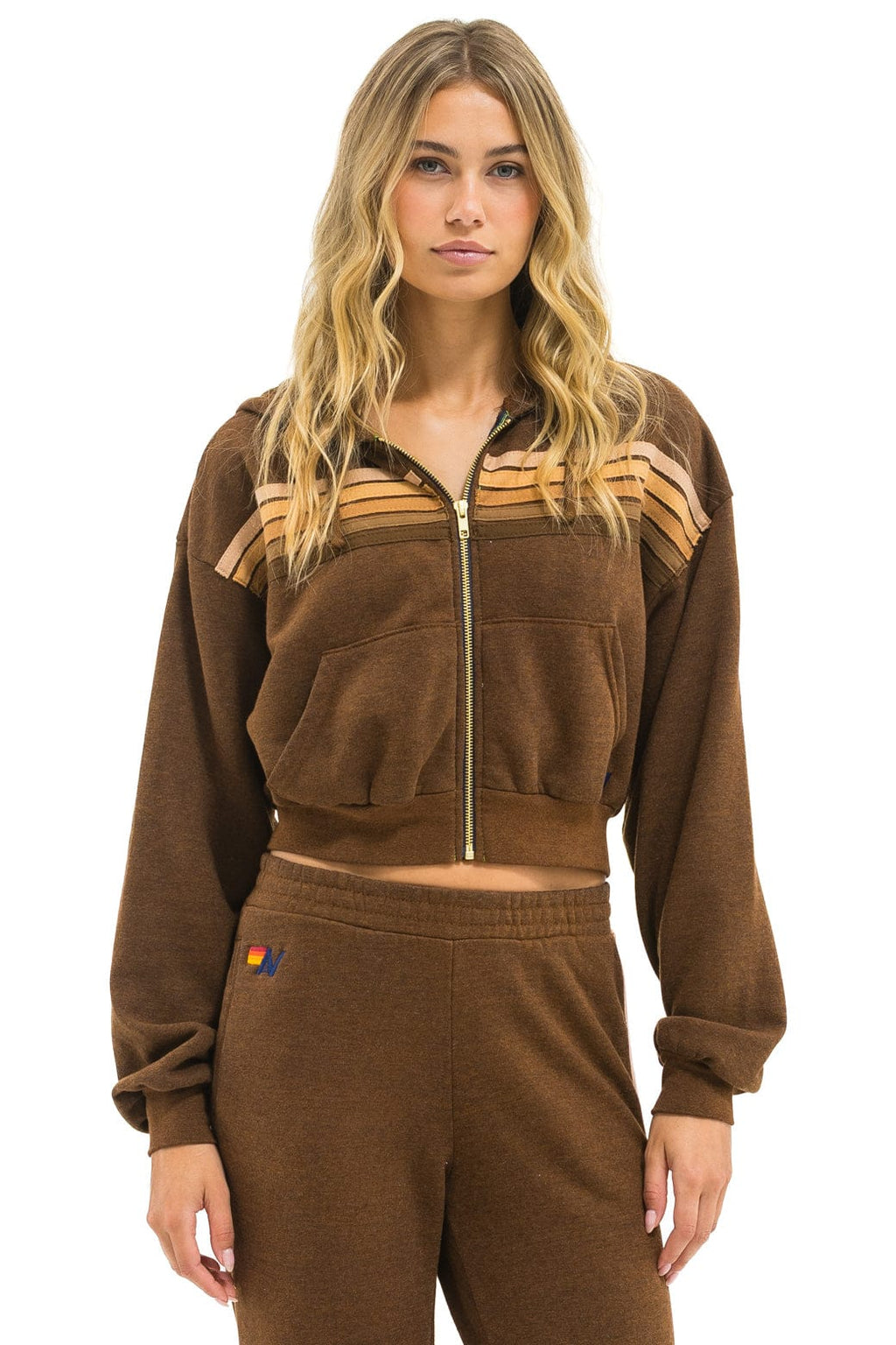 Retro 5 STRIPE CROPPED ZIP HOODIE RELAXED - CHOCOLATE ESPRESSO