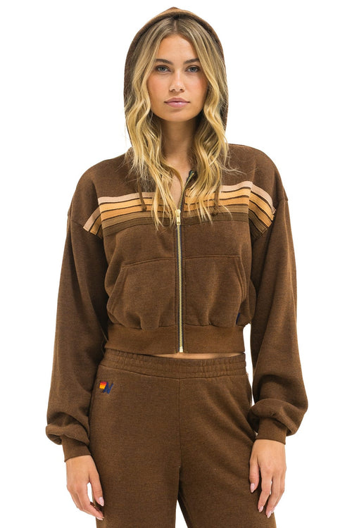 Retro 5 STRIPE CROPPED ZIP HOODIE RELAXED - CHOCOLATE ESPRESSO