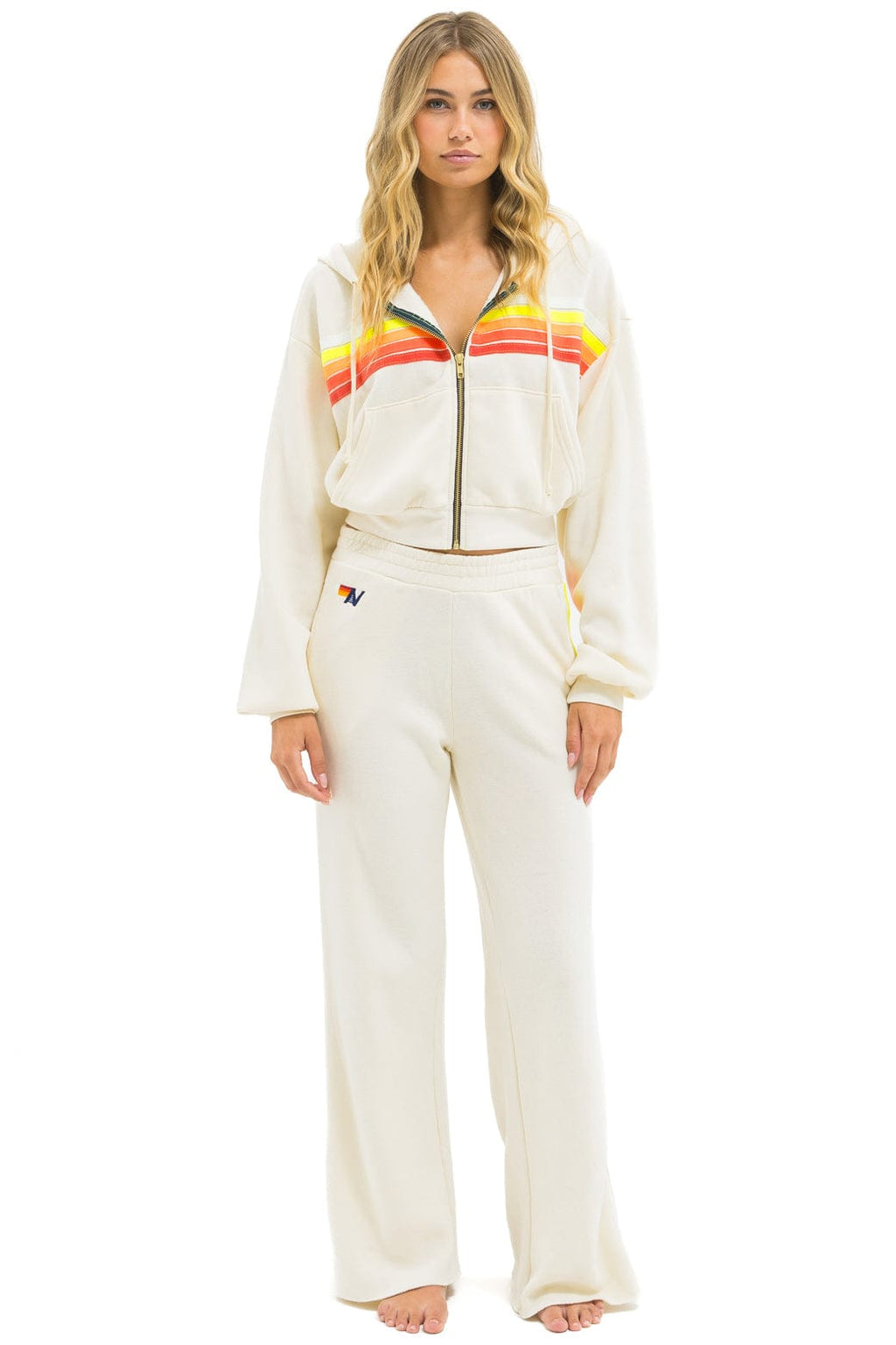 Retro 5 STRIPE CROPPED ZIP HOODIE RELAXED - VINTAGE WHITE WHITE NEON
