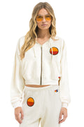 Retro SUNSET PATCH RELAXED CROPPED ZIP HOODIE - VINTAGE WHITE