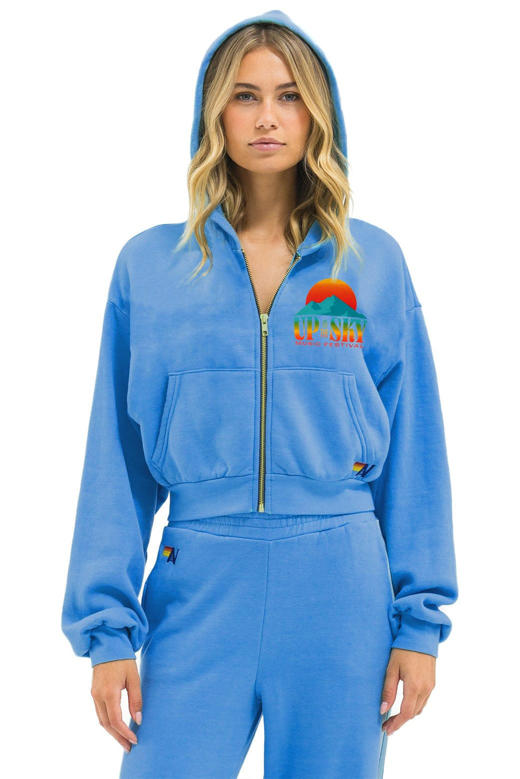Retro UP IN THE SKY 2026 CROPPED ZIP HOODIE - OCEAN