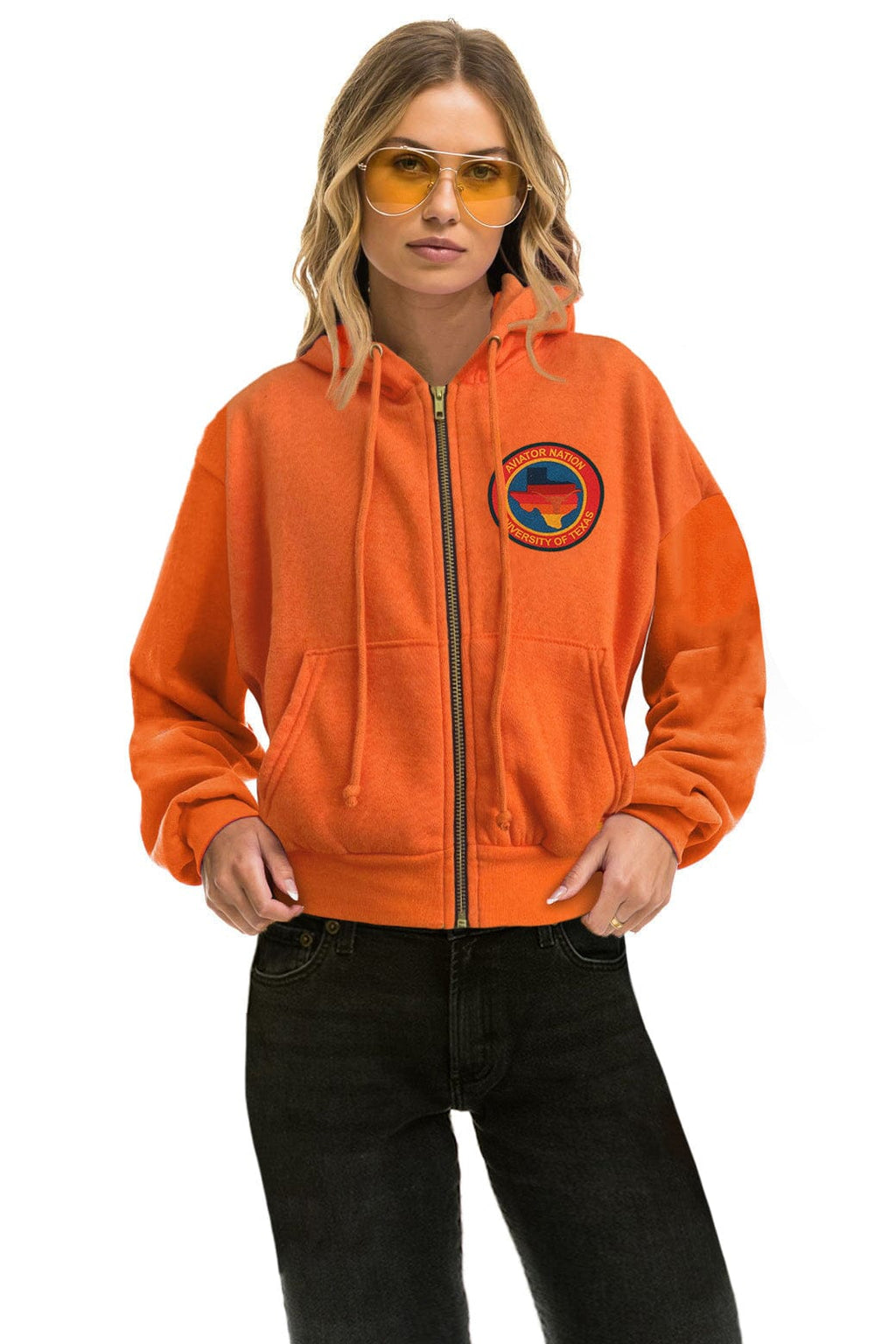 Retro UNIVERSITY OF TEXAS LONGHORNS RELAXED CIRCLE CROPPED HOODIE - BURNT ORANGE