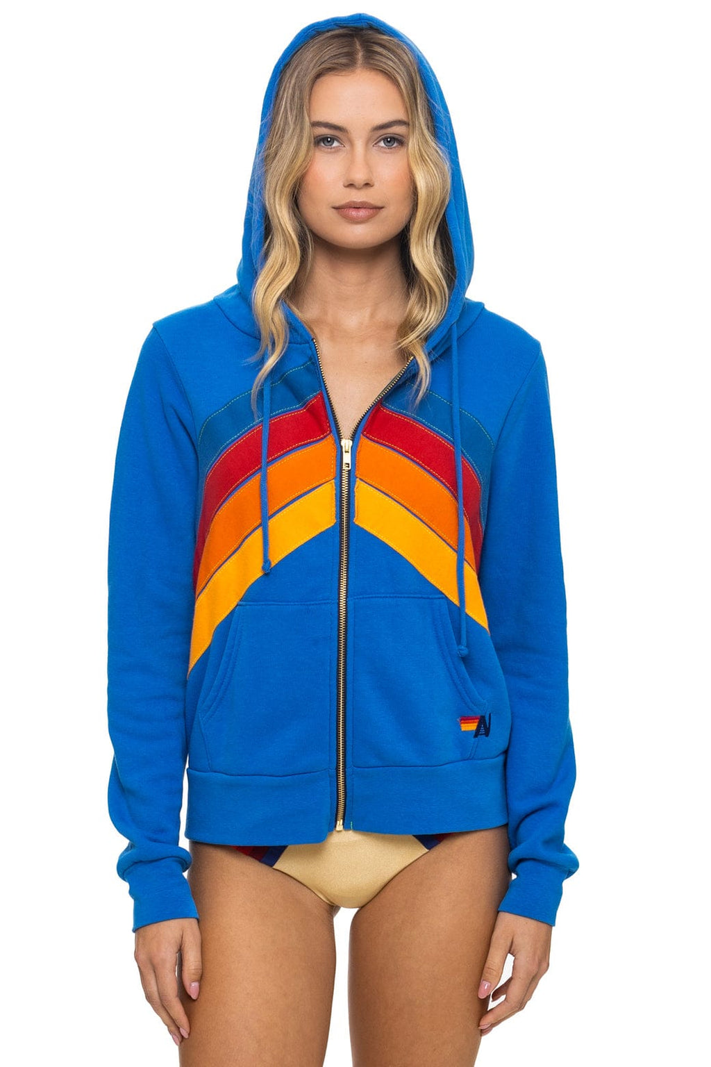 Retro MOUNTAIN STITCH CHEVRON 4 ZIP HOODIE - ADVENTURE BLUE