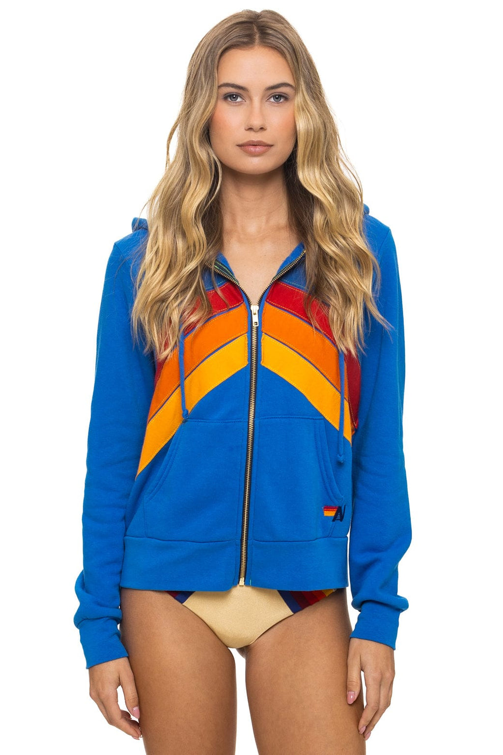 Retro MOUNTAIN STITCH CHEVRON 4 ZIP HOODIE - ADVENTURE BLUE