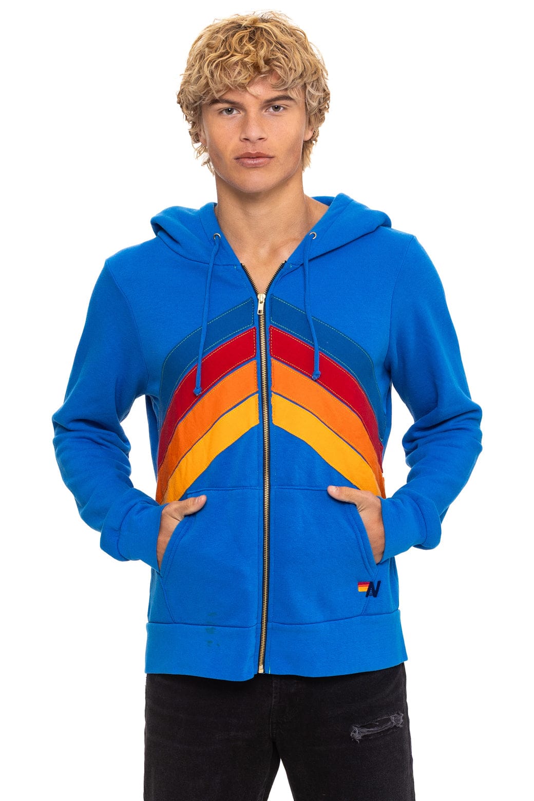 Retro MOUNTAIN STITCH CHEVRON 4 ZIP HOODIE - ADVENTURE BLUE