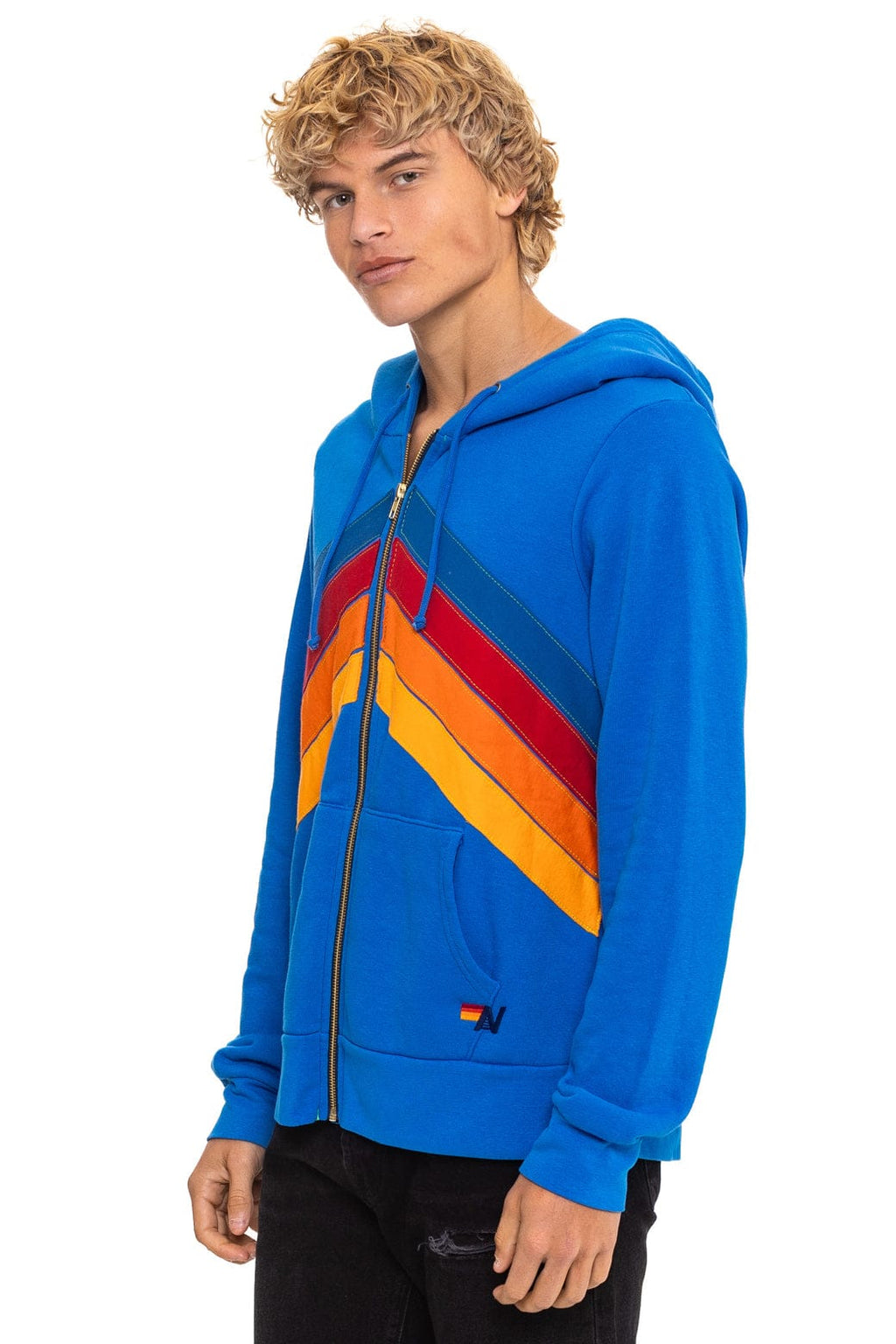 Retro MOUNTAIN STITCH CHEVRON 4 ZIP HOODIE - ADVENTURE BLUE