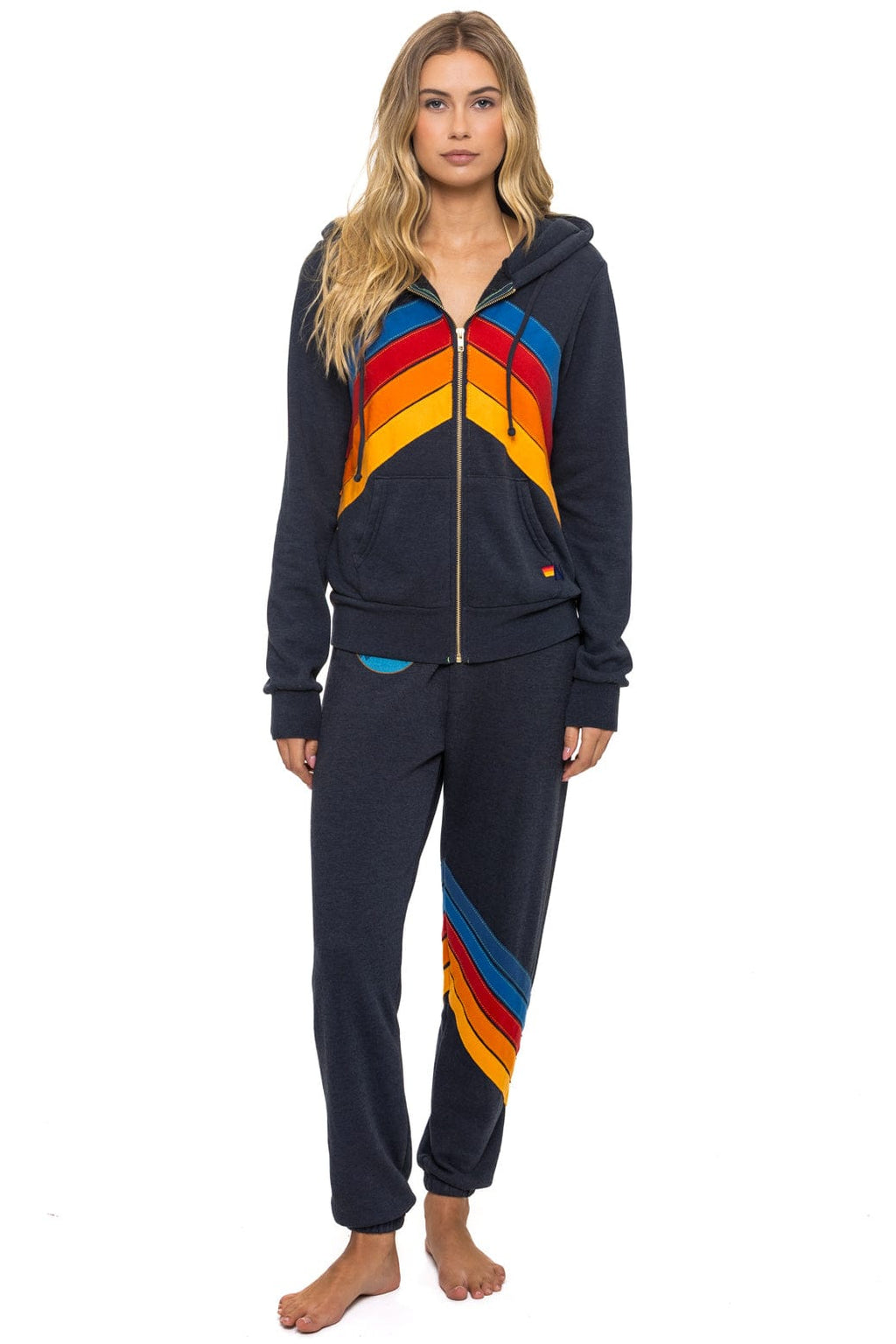 Retro MOUNTAIN STITCH CHEVRON 4 ZIP HOODIE - CHARCOAL