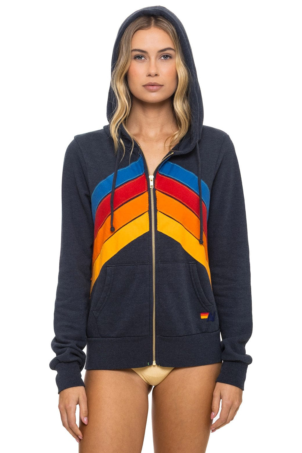 Retro MOUNTAIN STITCH CHEVRON 4 ZIP HOODIE - CHARCOAL