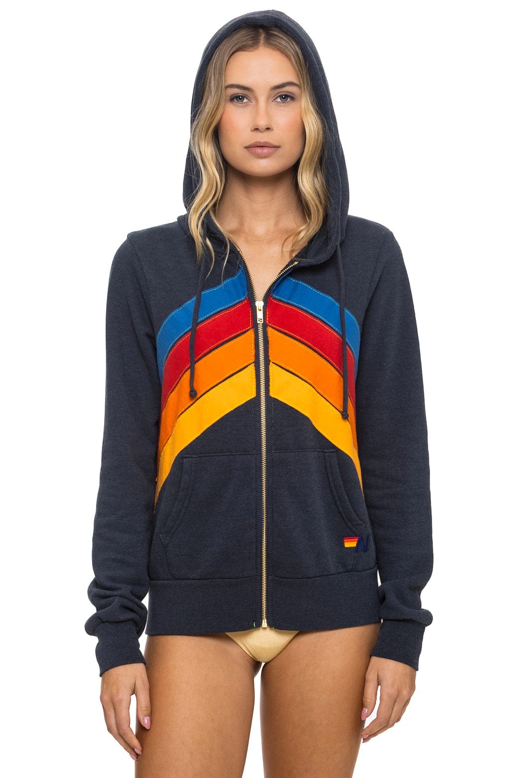 Retro MOUNTAIN STITCH CHEVRON 4 ZIP HOODIE - CHARCOAL