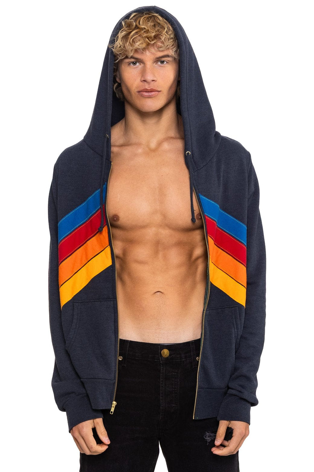 Retro MOUNTAIN STITCH CHEVRON 4 ZIP HOODIE - CHARCOAL