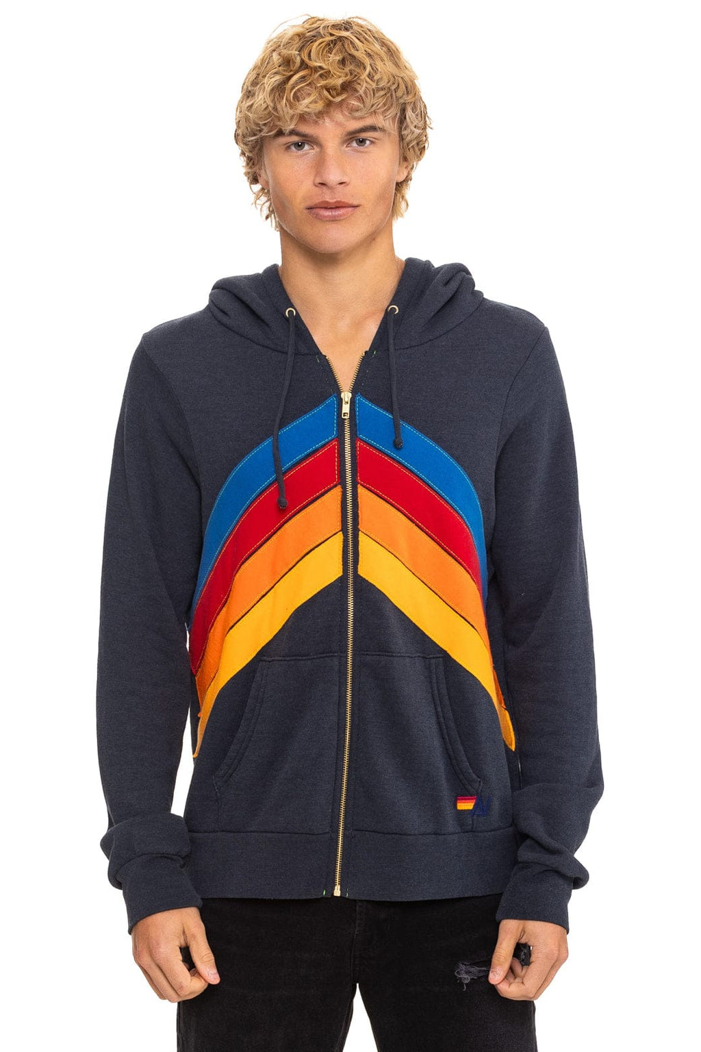Retro MOUNTAIN STITCH CHEVRON 4 ZIP HOODIE - CHARCOAL