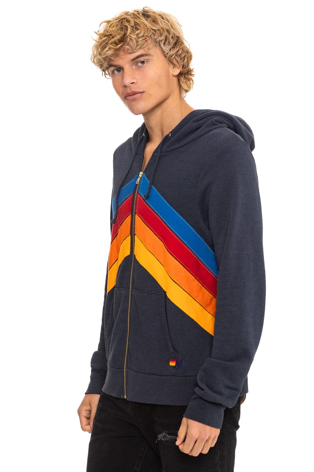 Retro MOUNTAIN STITCH CHEVRON 4 ZIP HOODIE - CHARCOAL