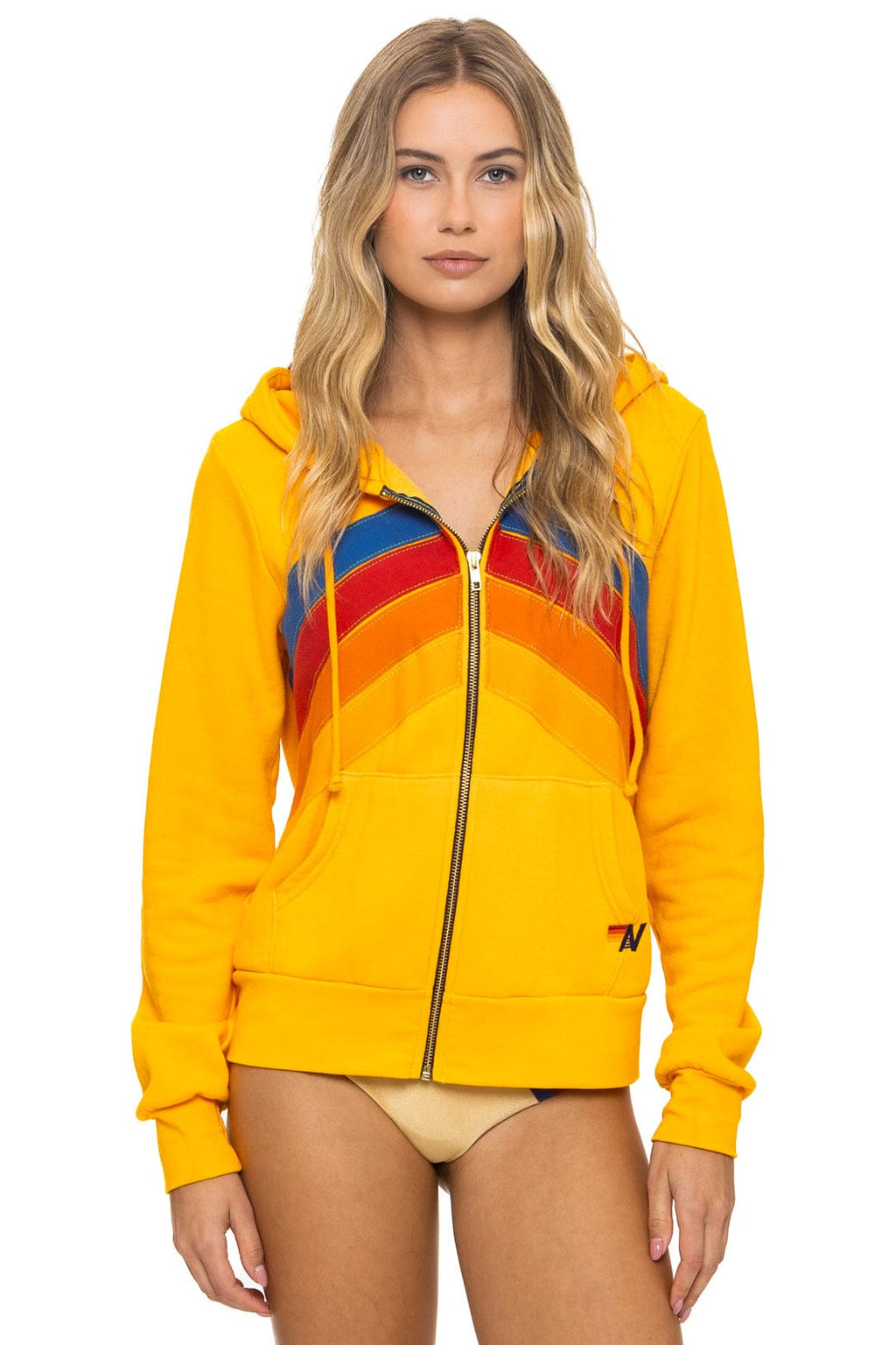 Retro MOUNTAIN STITCH CHEVRON 4 ZIP HOODIE - GOLD