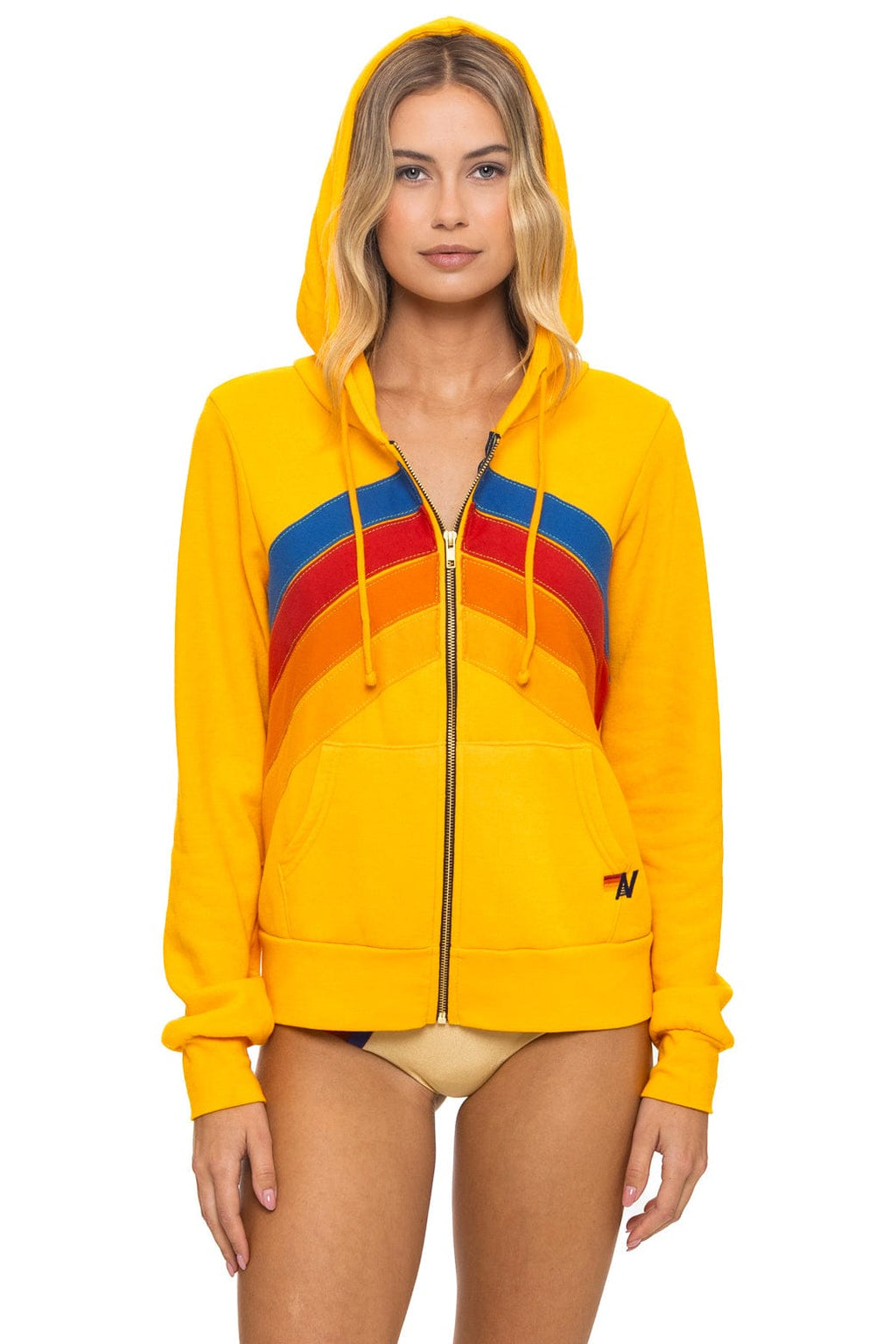 Retro MOUNTAIN STITCH CHEVRON 4 ZIP HOODIE - GOLD