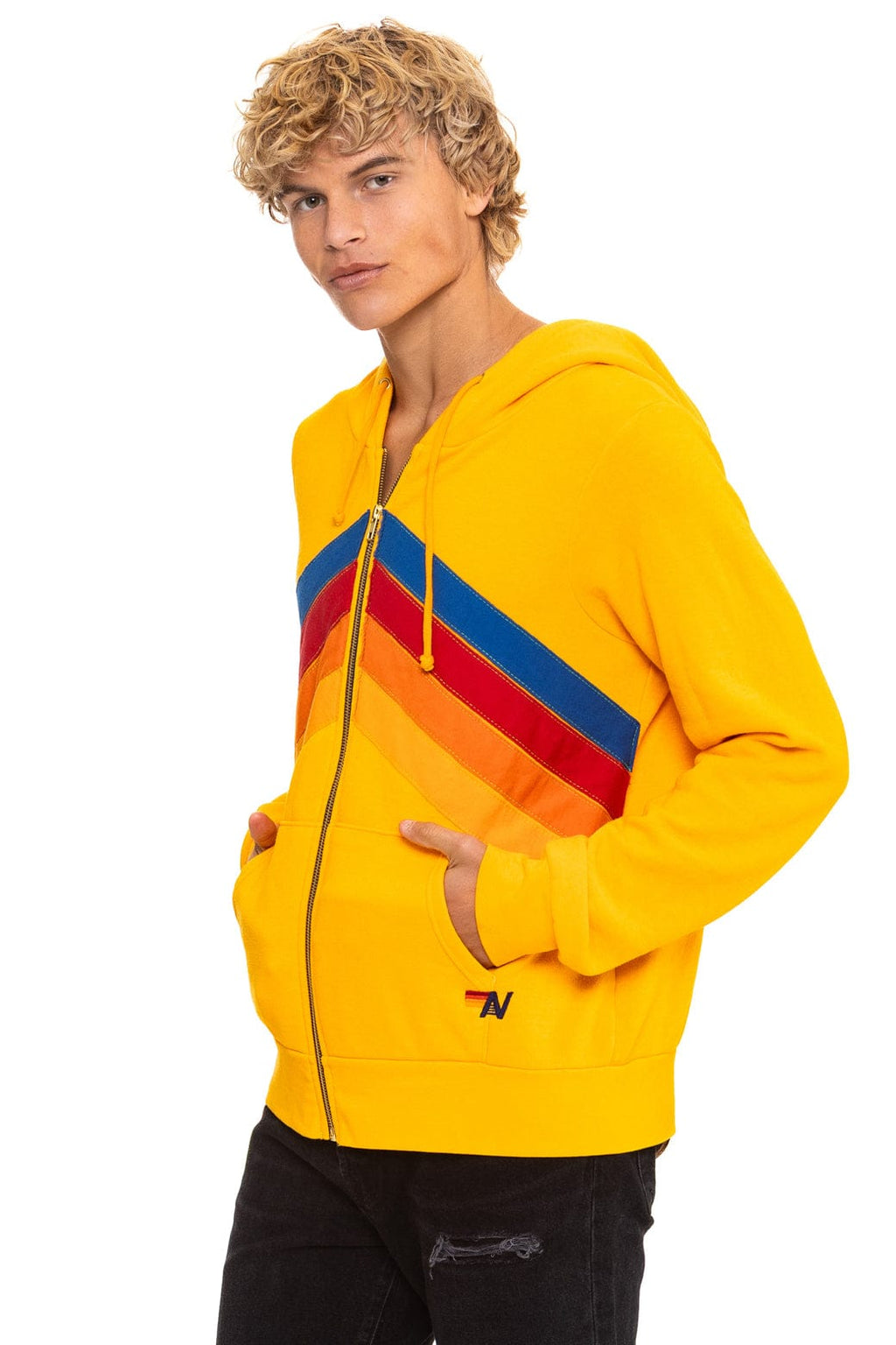Retro MOUNTAIN STITCH CHEVRON 4 ZIP HOODIE - GOLD