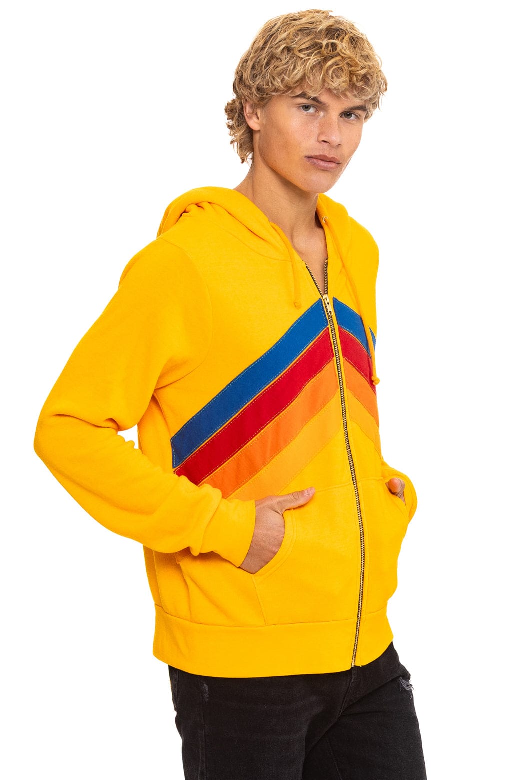 Retro MOUNTAIN STITCH CHEVRON 4 ZIP HOODIE - GOLD