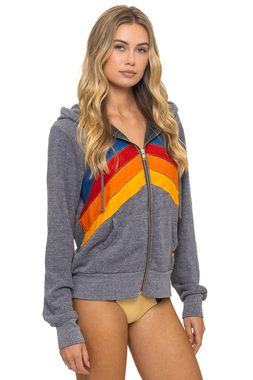 Retro MOUNTAIN STITCH CHEVRON 4 ZIP HOODIE - HEATHER GREY