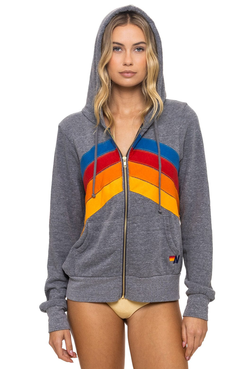 Retro MOUNTAIN STITCH CHEVRON 4 ZIP HOODIE - HEATHER GREY