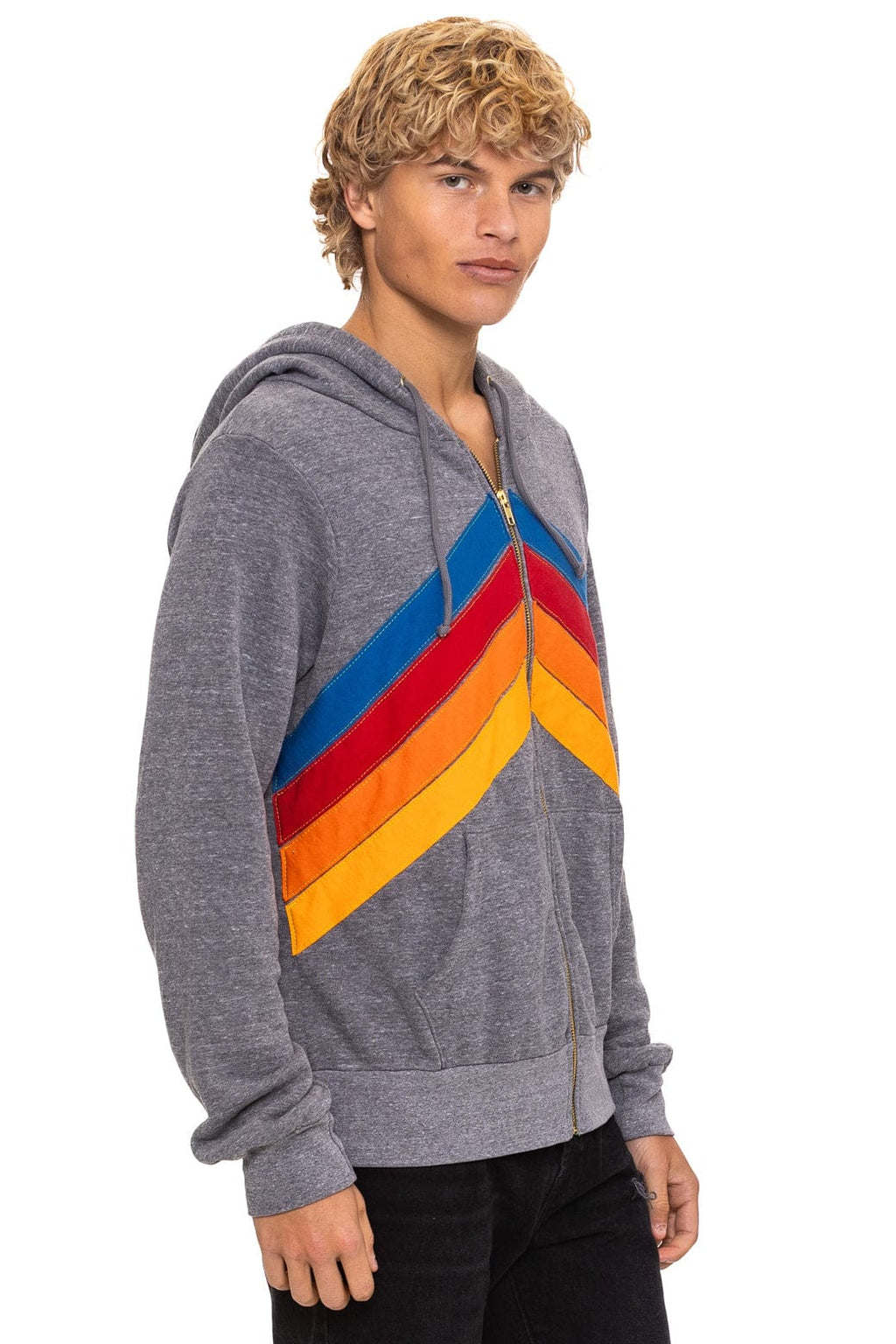 Retro MOUNTAIN STITCH CHEVRON 4 ZIP HOODIE - HEATHER GREY