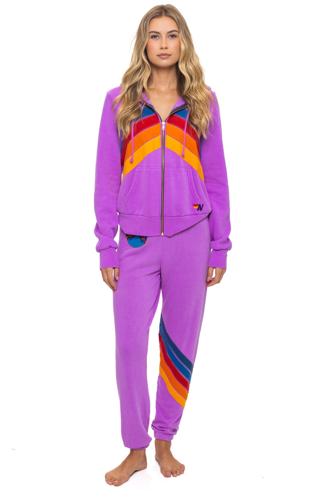 Retro MOUNTAIN STITCH CHEVRON 4 ZIP HOODIE - NEON PURPLE