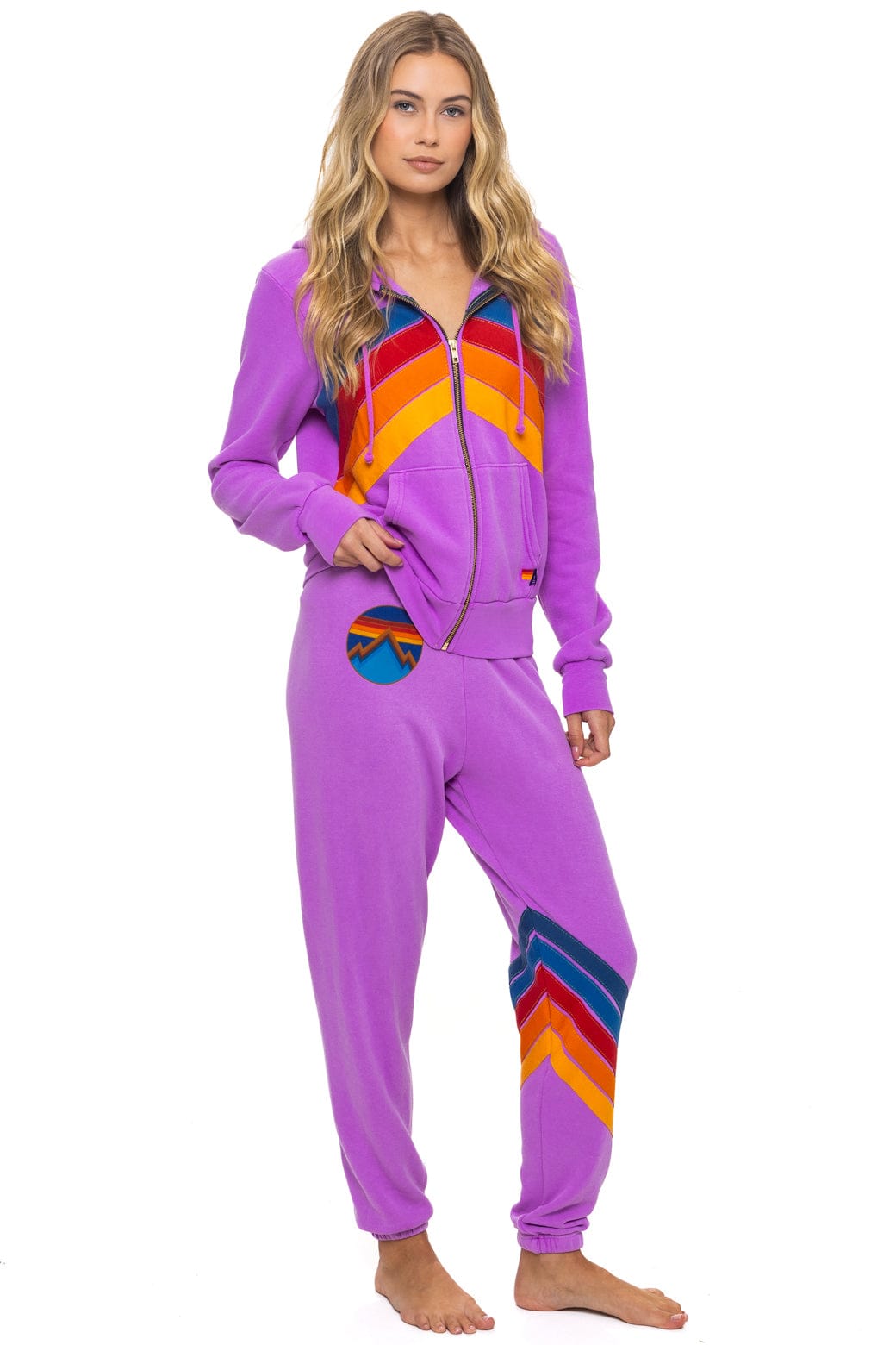 Retro MOUNTAIN STITCH CHEVRON 4 ZIP HOODIE - NEON PURPLE