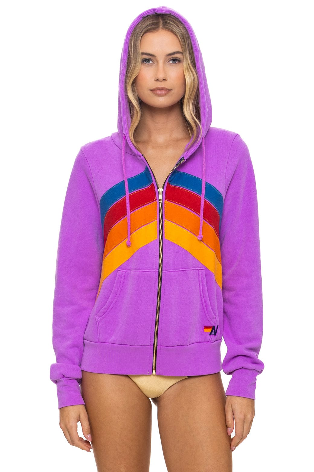 Retro MOUNTAIN STITCH CHEVRON 4 ZIP HOODIE - NEON PURPLE
