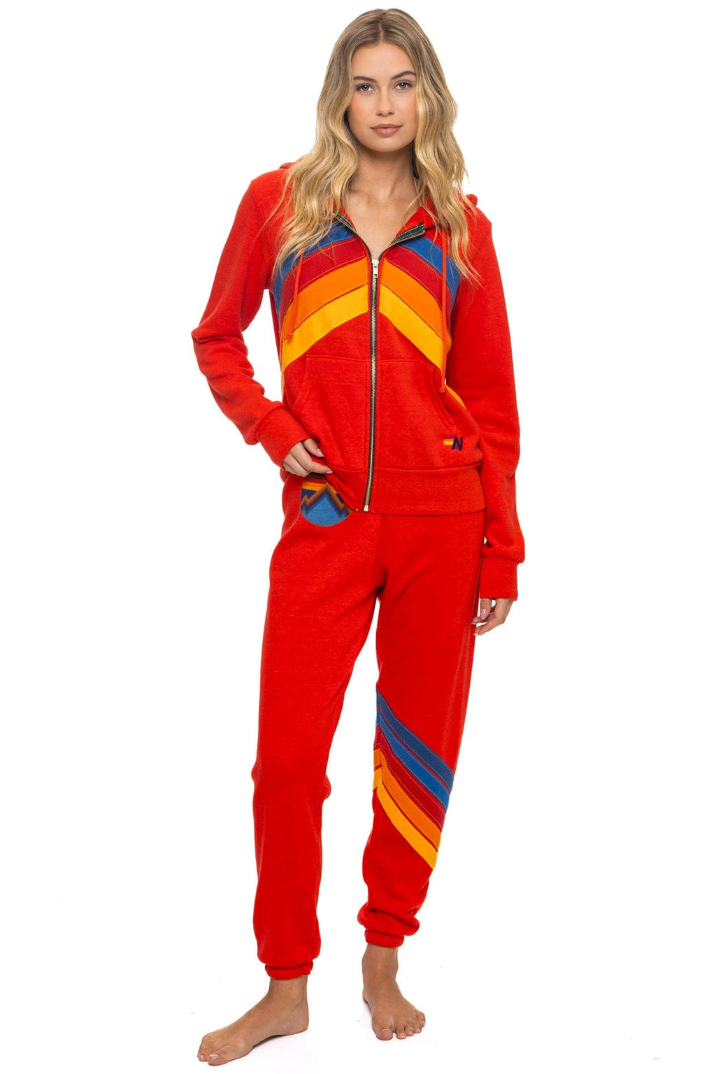 Retro MOUNTAIN STITCH CHEVRON 4 ZIP HOODIE - RED