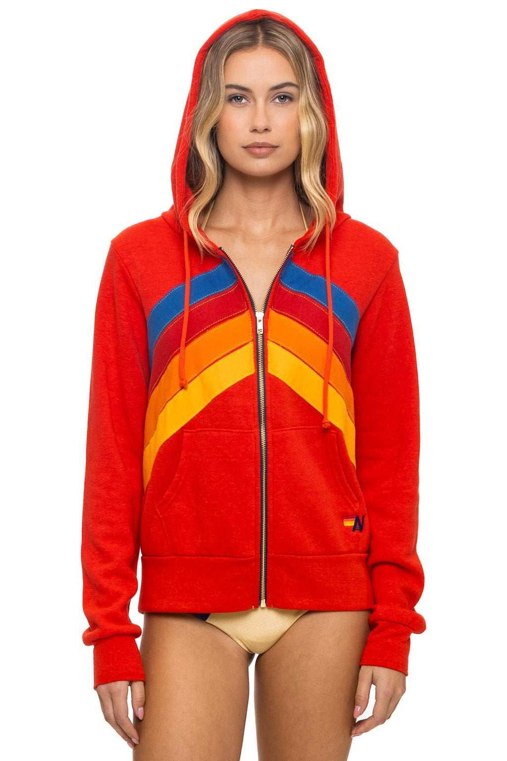 Retro MOUNTAIN STITCH CHEVRON 4 ZIP HOODIE - RED