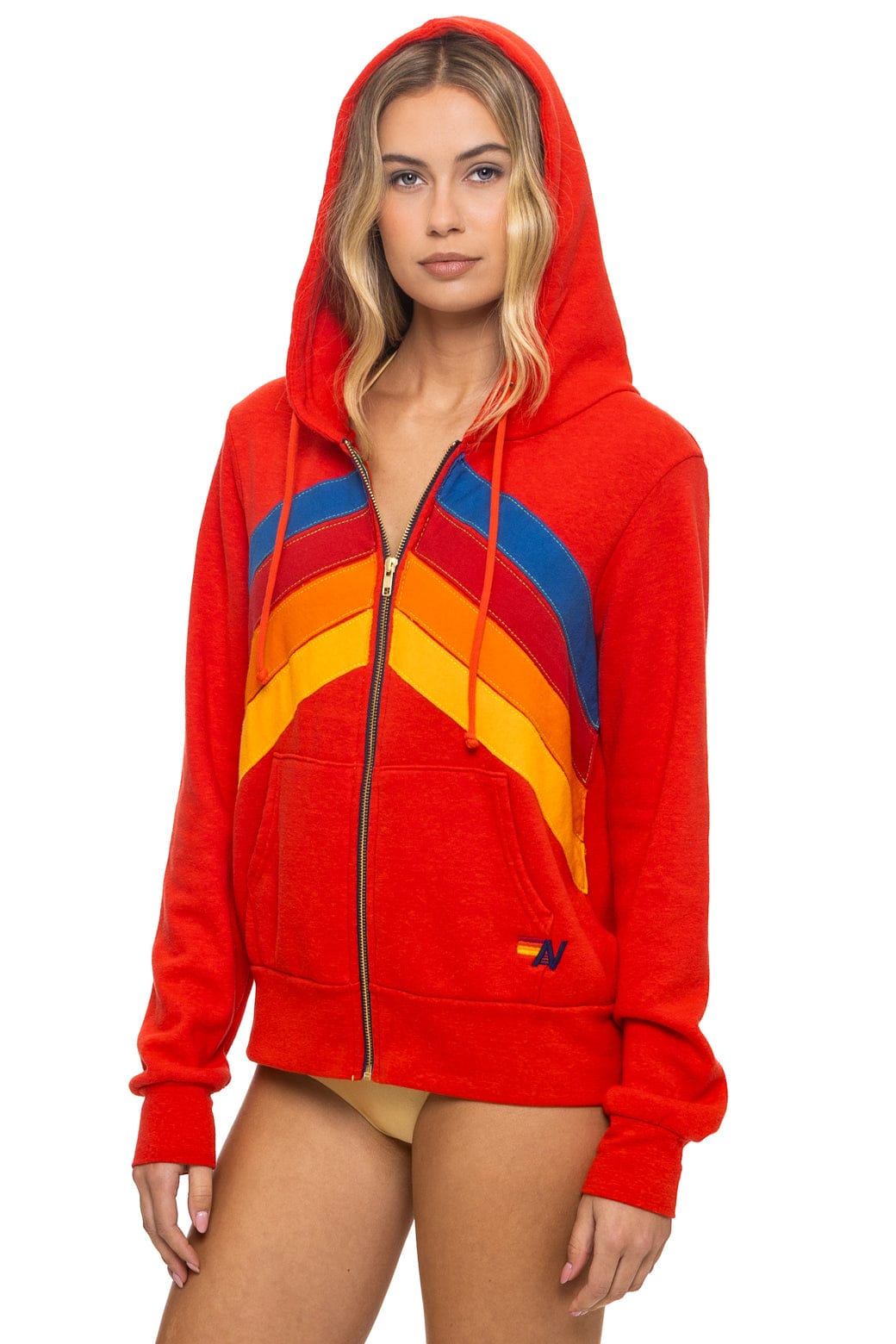 Retro MOUNTAIN STITCH CHEVRON 4 ZIP HOODIE - RED