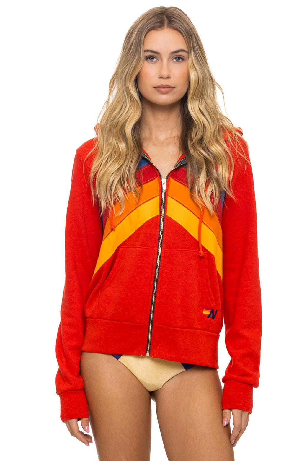 Retro MOUNTAIN STITCH CHEVRON 4 ZIP HOODIE - RED