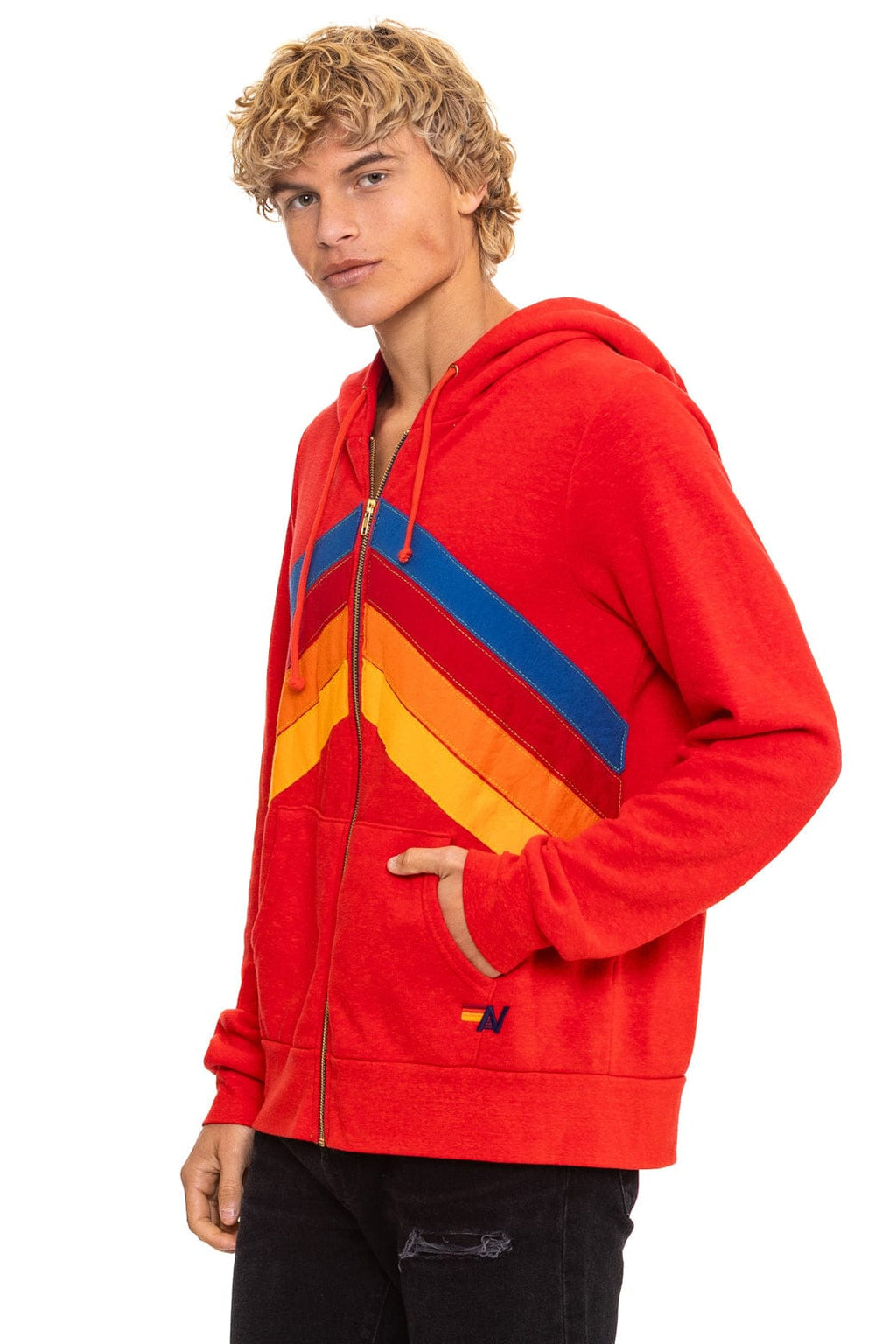 Retro MOUNTAIN STITCH CHEVRON 4 ZIP HOODIE - RED