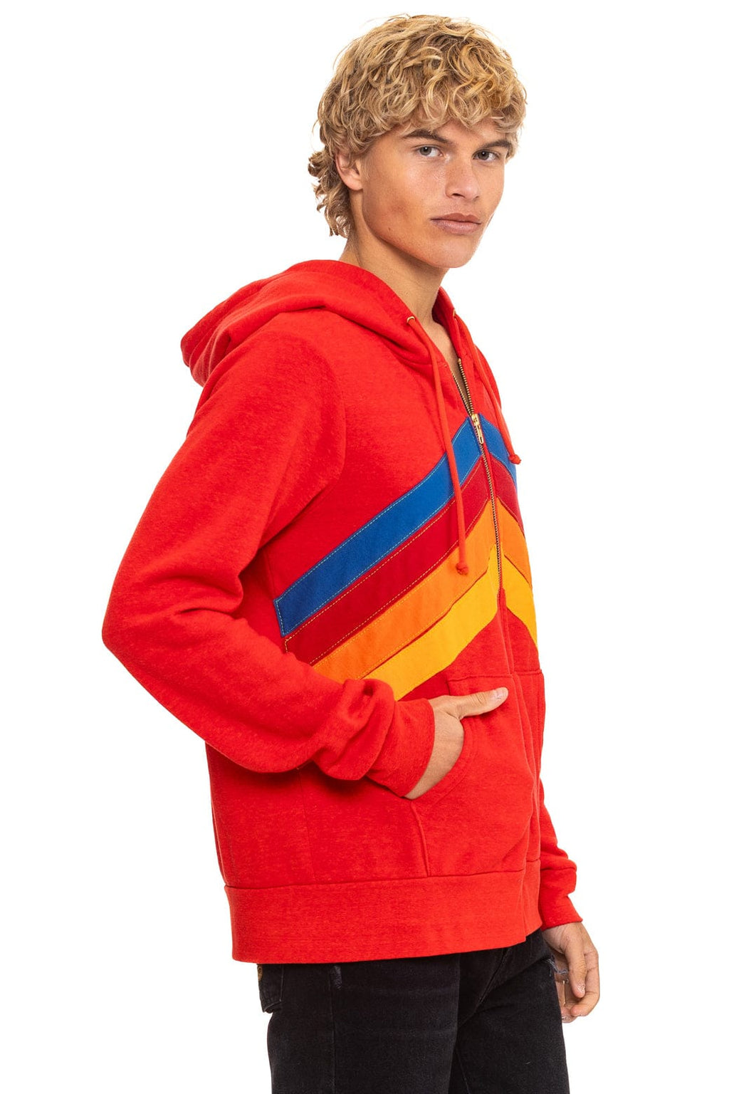 Retro MOUNTAIN STITCH CHEVRON 4 ZIP HOODIE - RED
