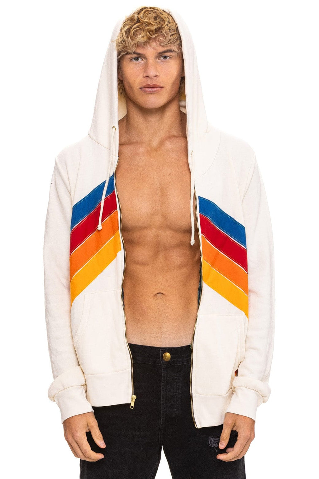 Retro MOUNTAIN STITCH CHEVRON 4 ZIP HOODIE - VINTAGE WHITE