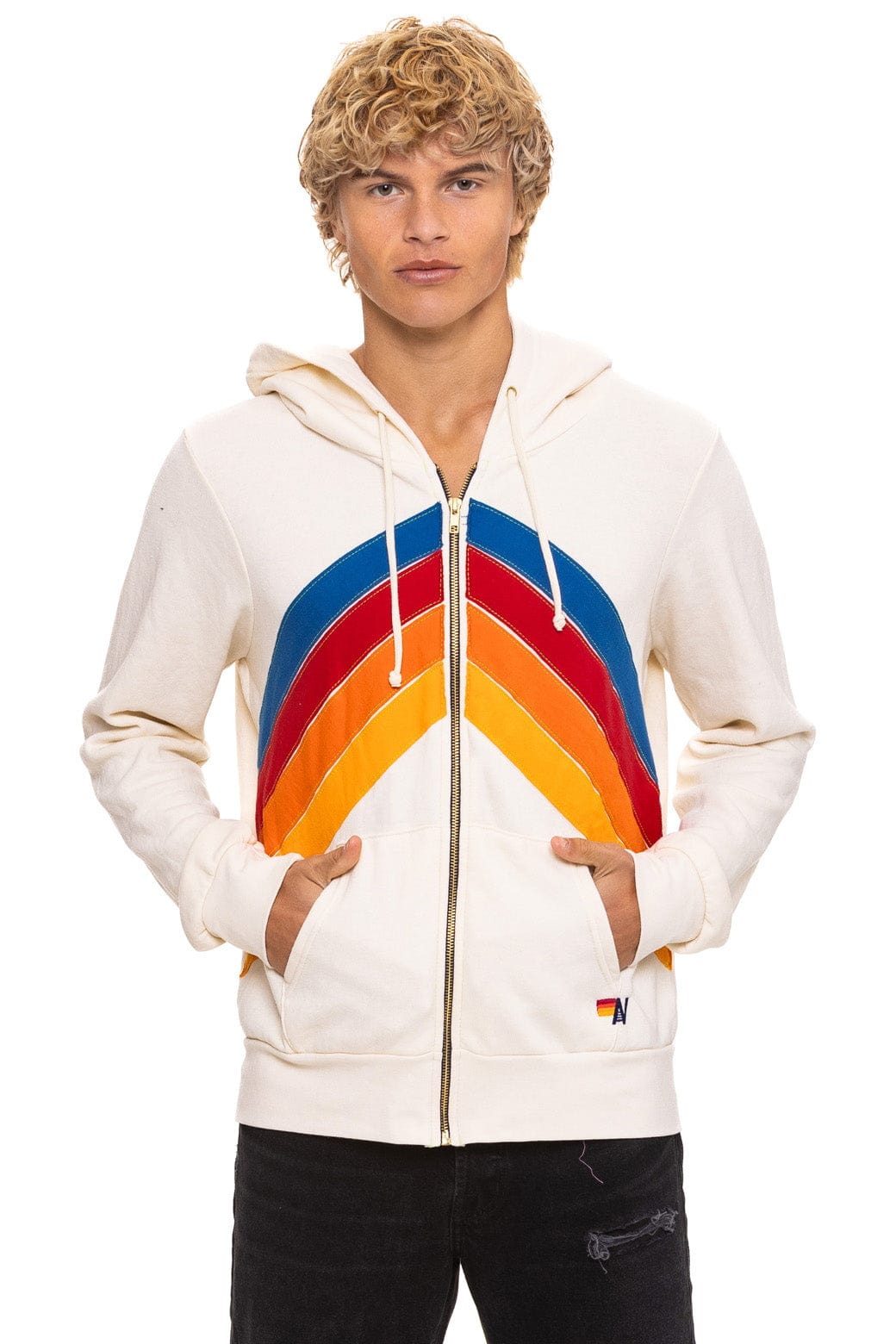 Retro MOUNTAIN STITCH CHEVRON 4 ZIP HOODIE - VINTAGE WHITE