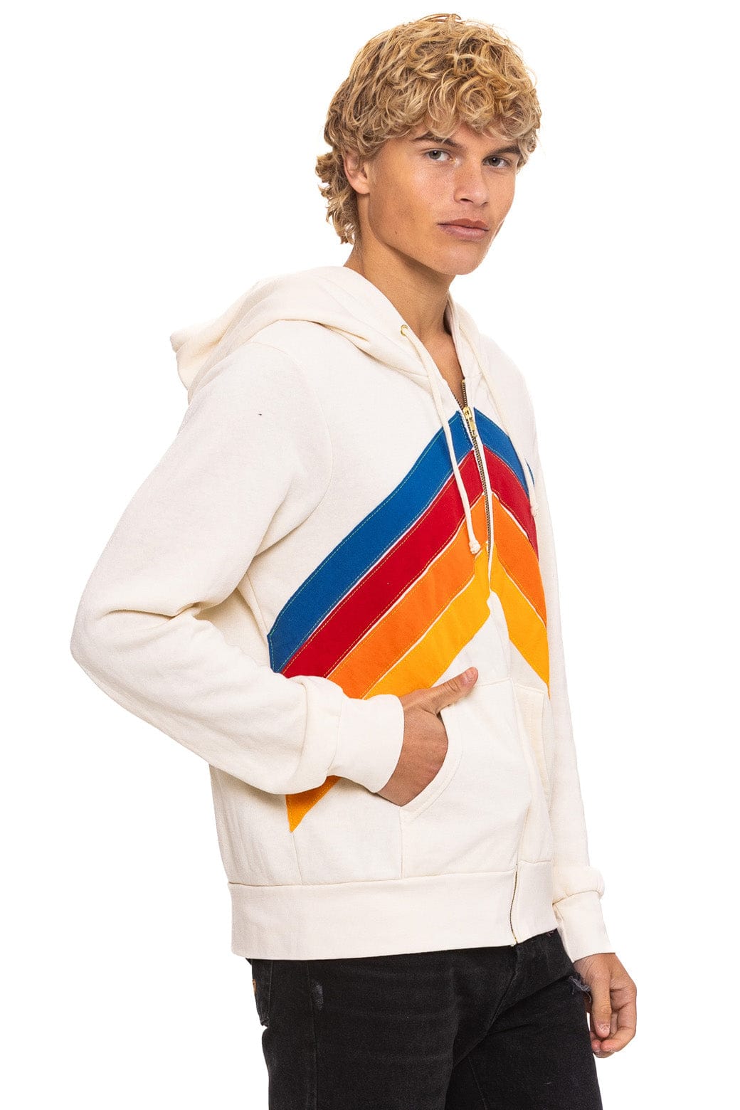 Retro MOUNTAIN STITCH CHEVRON 4 ZIP HOODIE - VINTAGE WHITE