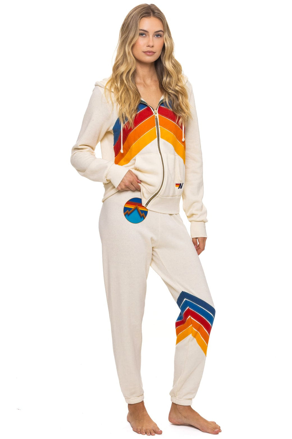 Retro MOUNTAIN STITCH CHEVRON 4 ZIP HOODIE - VINTAGE WHITE