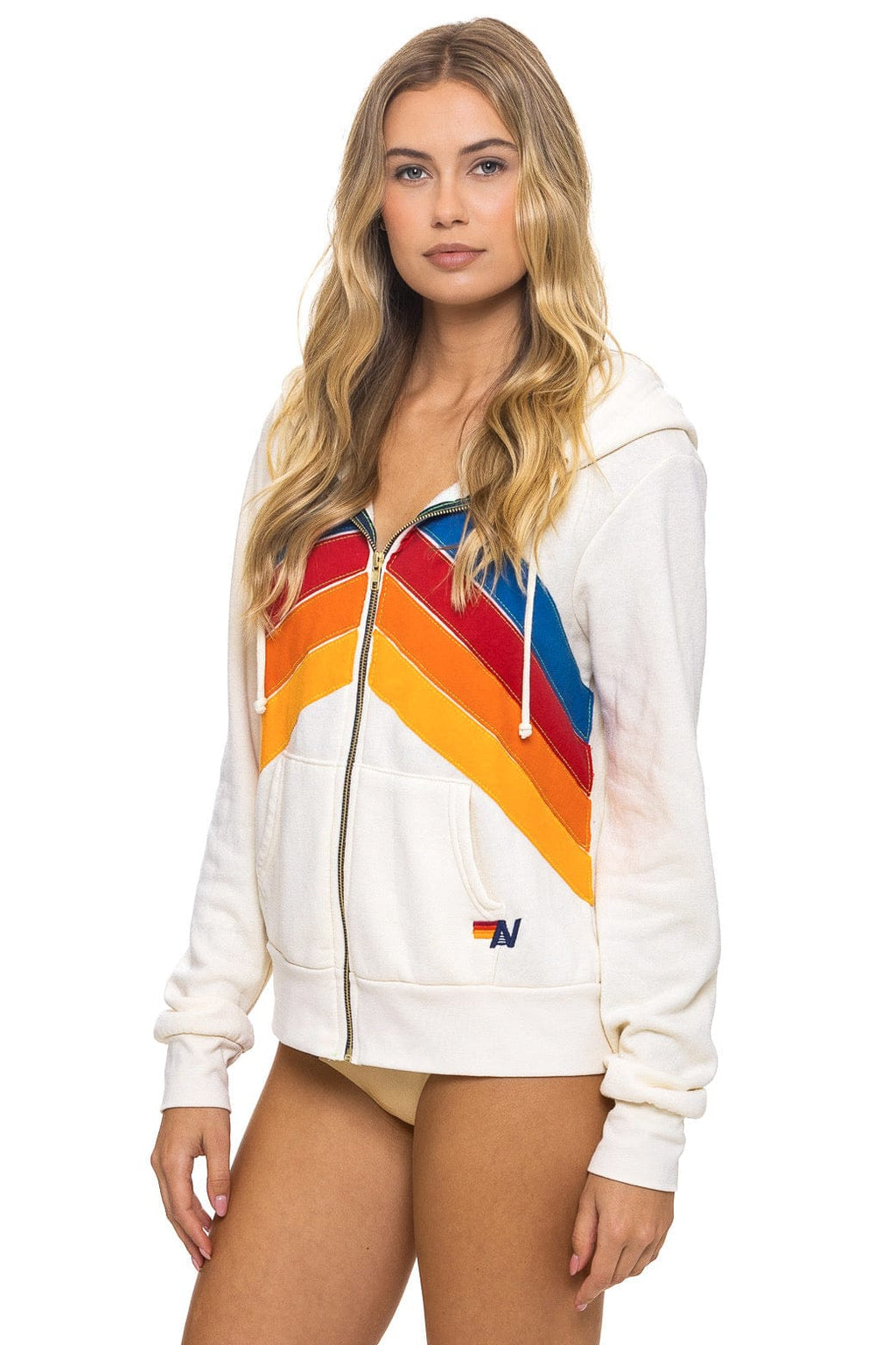 Retro MOUNTAIN STITCH CHEVRON 4 ZIP HOODIE - VINTAGE WHITE