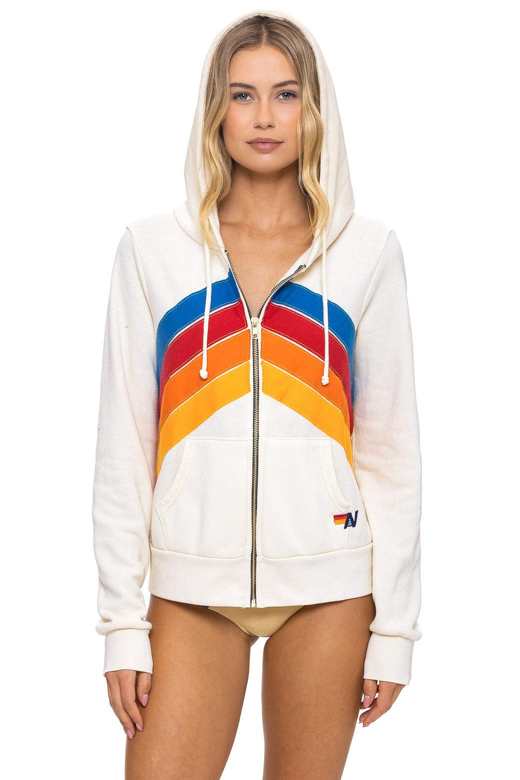 Retro MOUNTAIN STITCH CHEVRON 4 ZIP HOODIE - VINTAGE WHITE