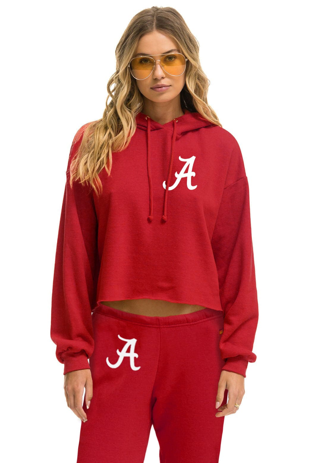 Retro UNIVERSITY OF ALABAMA CROPPED PULLOVER HOODIE - CRIMSON
