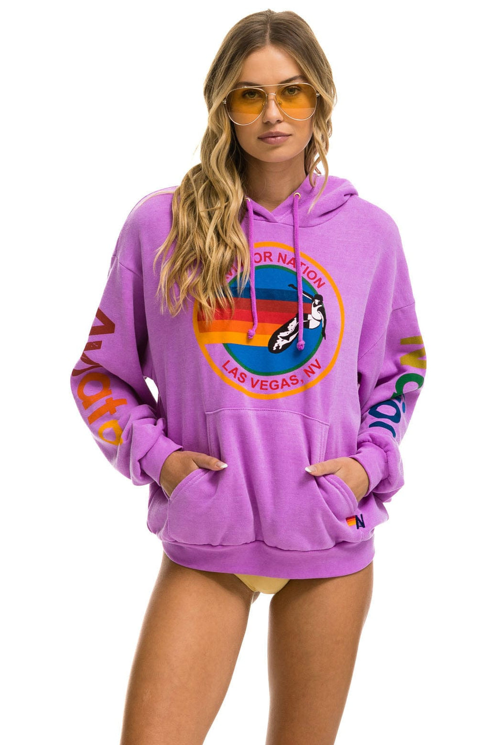 Retro AVIATOR NATION LAS VEGAS RELAXED PULLOVER HOODIE - NEON PURPLE