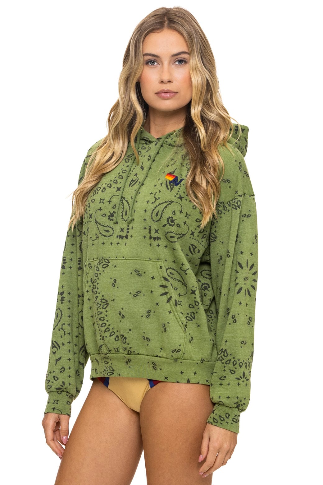 Retro BANDANA RELAXED PULLOVER HOODIE - JUNGLE GREEN