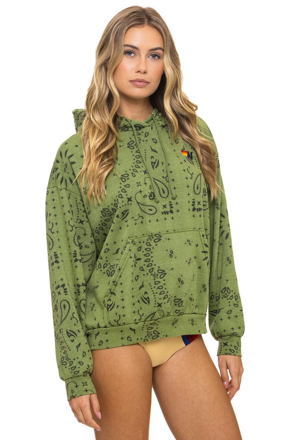 Retro BANDANA RELAXED PULLOVER HOODIE - JUNGLE GREEN